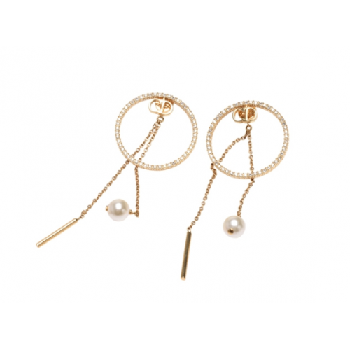 DIOR 經典D-Round系列水鑽鑲飾簍空圓形珠珠墜飾造型穿式耳環(金)